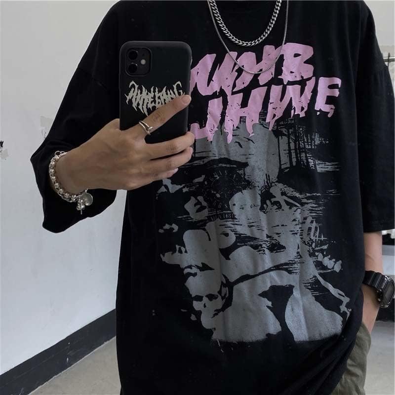 Miniatura 2 de CYee Camiseta de manga corta con estampado de letras grunge, estilo gótico, de gran tamaño, hip-hop, ropa de calle