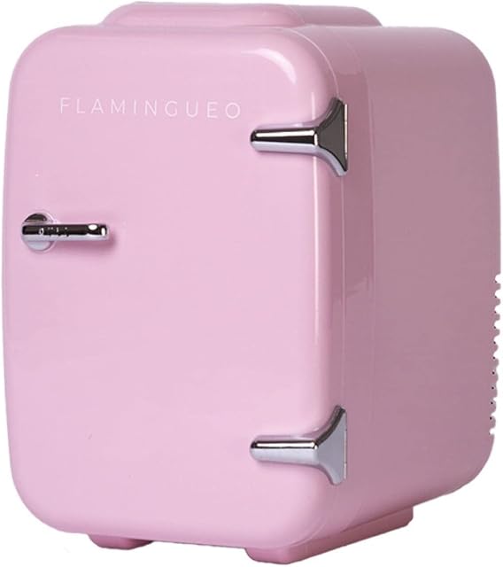 Flamingueo Mini Lodówka 4L - Lodówka Kosmetyczna, Mała Lodówka 12V/220V, Mini Fridge Skincare, Funkcja Gorąca i Zimna, Mini Lodówka do Sypialni