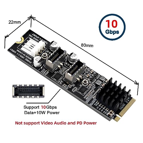 Image of Xiwai 5Gbps USB 3.1 Type-E to USB 3.0 19 /20Pin Dual Ports Splitter HUB, 10Gbps USB 3.1 Type-E Front Panel Socket to NVME NGFF M-Key Express Card Adapter for Motherboard (NVME to USB3.1 Type-E+Type-E)