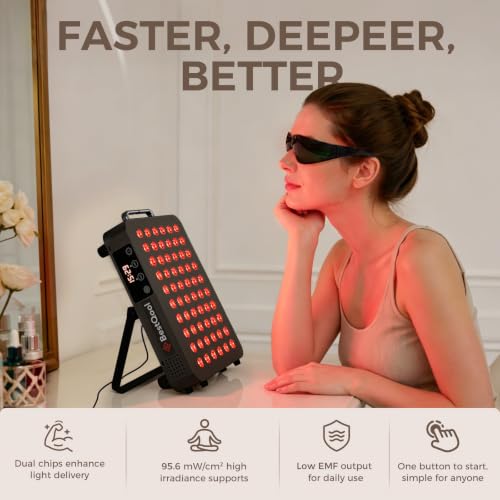 BestQool Red Light Therapy Panel, 660nm Red & 850nm Infrared Light, 105W | Elite-Grade Dual Chip Infrared Therapy, 3 Modes Red Light Therapy for Face and Body, Adjustable Stand for Home Use, BQ60