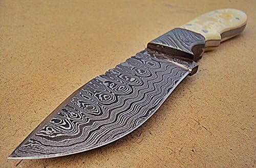 BC-88 Custom Handmade Damascus Steel Skinner Knife - Beautiful White Bone Handle