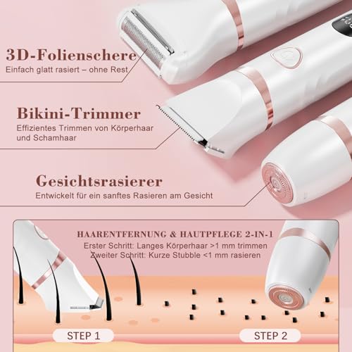 MAXGROOM 3-in-1 Intimrasierer für Frauen,Akku Elektrischer Rasierer Damen Intimbereich mit LED Nass-Trocken Damenrasierer Elektrisch,Bikini Trimmer Damen Intimbereich,Elektrorasierer für Gesicht
