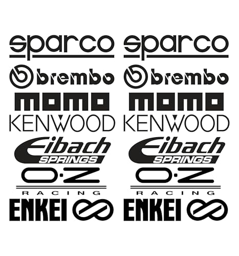 2 Kit de Pegatinas Sponsor para Coche Moto Racing de Vinilo Troquelado Sport Tuning Fabricadas en Vinilo Polimérico Exterior Resistente al Calor y al Frío REF 001 (Negro