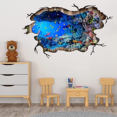 3D Under The Sea Fish Floor Wall Decals, Fodiens Ocean Sea Life Wall Stickers, Removable Peel And Stick Waterproof Diy Wall Art Decal For Kids Room Nursery Living Room Bathroom Playroom #TOP5