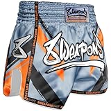 8 WEAPONS Muay Thai Shorts Shift, Eisgrau-Orange, Größe S, Kickboxhose für Training & Wettkampf, Thaibox Shorts Satin, Atmungsaktiv, Langlebig, Kampfsporthose für MMA, K1, Boxen, Thai Boxen