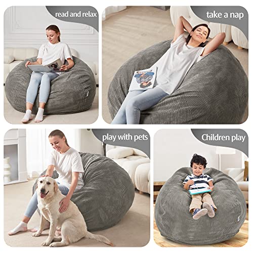 Homguava Bean Bag Chair: Teardrop Bean Bags With Memory Foam Filled, Compact Beanbag Chairs Soft Sofa With Corduroy Cover (Grey) #TOP7