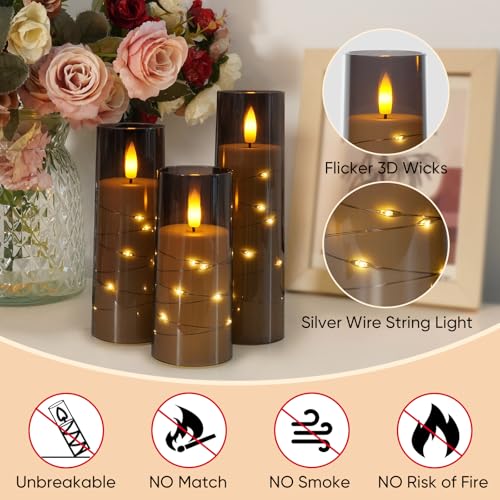 Image of Raycare Flameless Candle with Remote Timer - 5 Flickering Acrylic Battery Operated LED Pillar Candles with Embedded Star String for Christmas, Home Decor, and as a Gift(Grey)