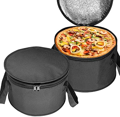 2 Pack 11X7 inch Round Insulated Thermal Pie Carrier Slow Cooker Bag,Reusable Insulated Cake Carriers Casserole Carrier Cooler Bags for Potluck,Picnics,Collapsible Lunch bag for Delivery (Black Color)