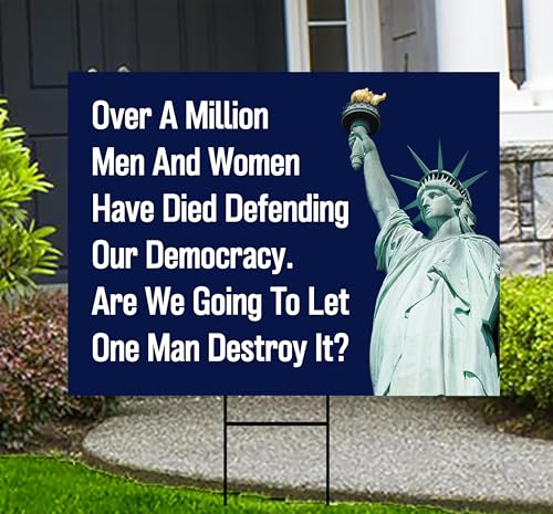 Save The Democracy Yard Sign - Resist Hate Lawn Sign, Anti-Trump Sign, Statue of Liberty, Resist Fascism Yard Sign with Metal H-Stake, VP16251 (Multicolor, 18