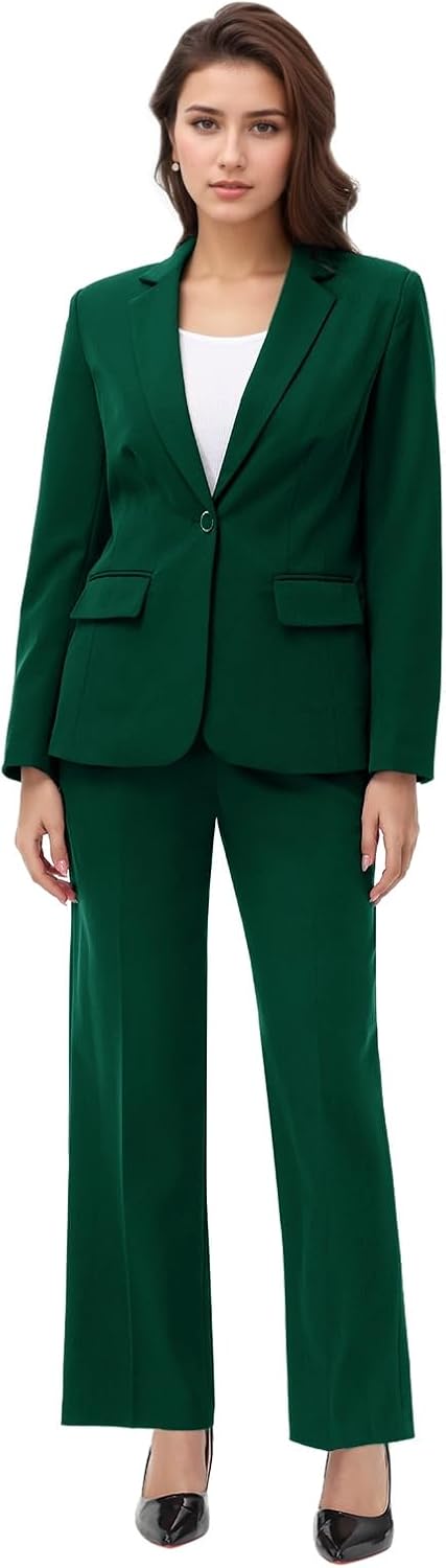 Women's 2 Piece Outfits Business Formal Blazer Pant Suits for Women Solid Slightly Shiny - Image 6