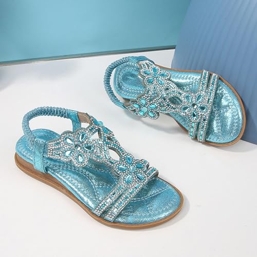 Girls Glitter 𝗥hinestone Sandals Open Toe Non-Slip Flat Shoes Lightweight Breathable Sparkly Youth Shower Shoes3