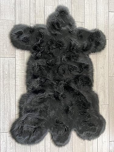 Tapete imitación piel de oso 5'x7' negro suave y mullido