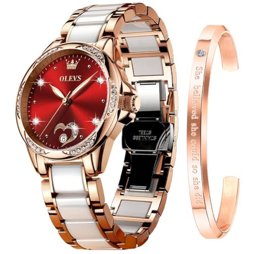 OLEVS Women Watches Self Winding Mechanical Ceramic Bracelet Heart Day Gift by OLEVS - Used condition - US$91.44