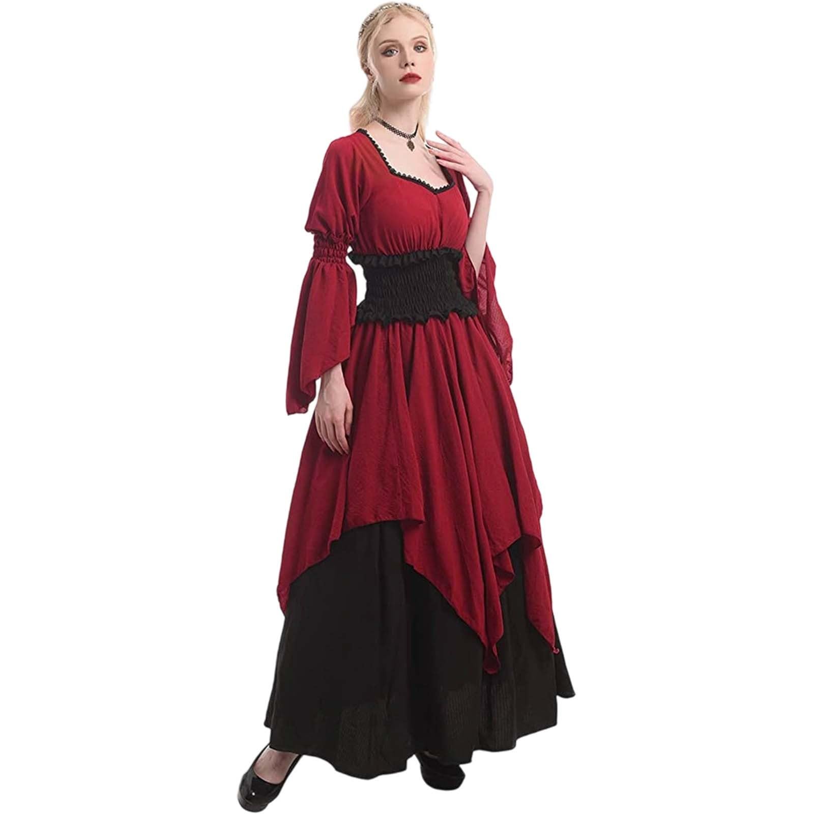Pirate Costume Women Damen Piratenkostüm - Retro Minikleid Piratin Verkleidung Langarm Strampler Jumpsuit Elegant Partykleid Sexy Faschingskostüm Piraten Rock Overall Karneval Cosplay