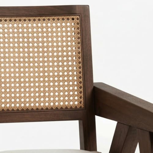 Image of Kingsman Furnitures ABEL Rattan Teak Wood Accent Arm Chair for Home Bedroom, Living, Dining, Drawing Room | Ultra Soft and Comfortable for Stress Free | Removable Cushion (Walnut Burnt Orange)