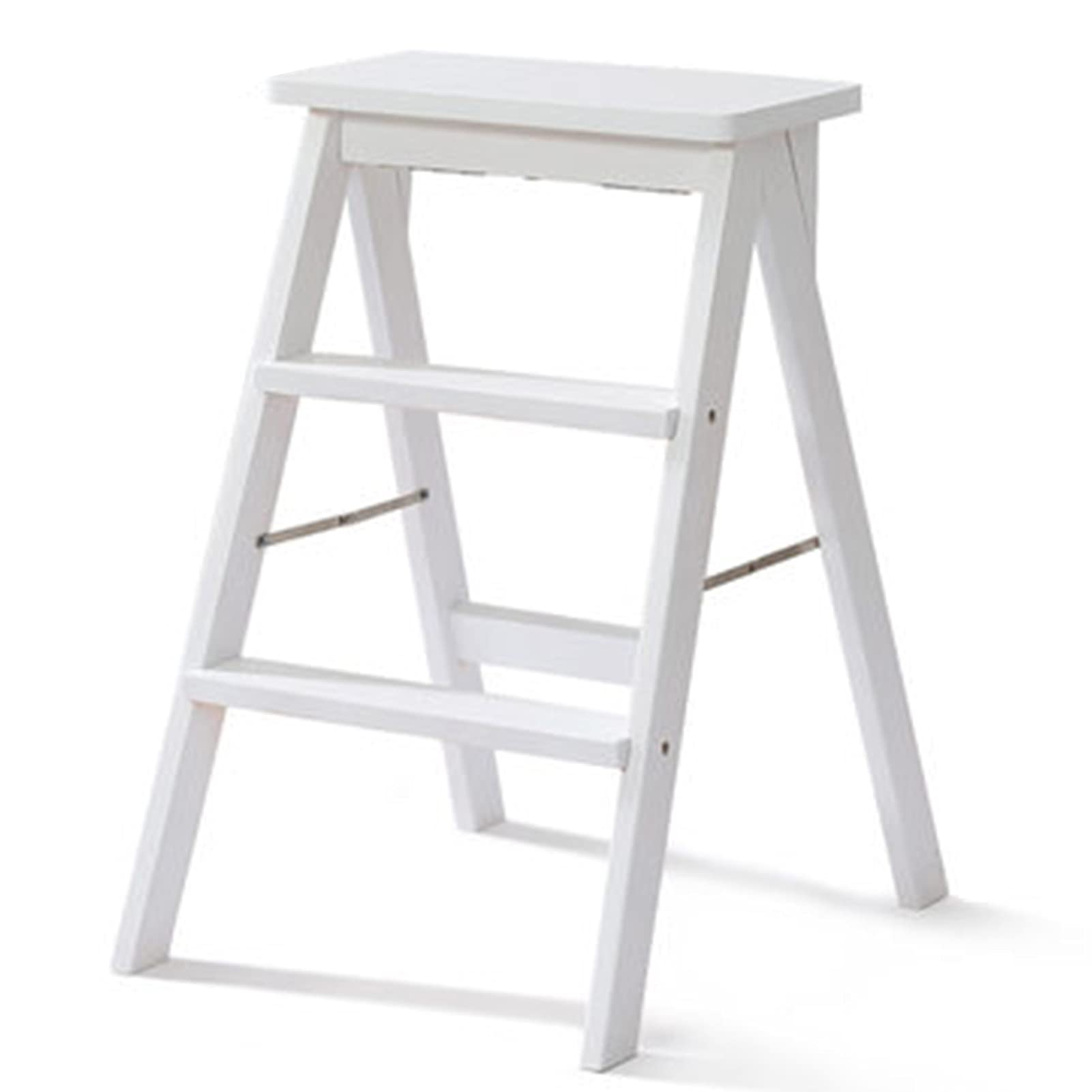 Folding Step Stool Step Stools Folding Stool for Adult/Seniors, Portable Wooden Step Ladder for Kitchen/b(White)