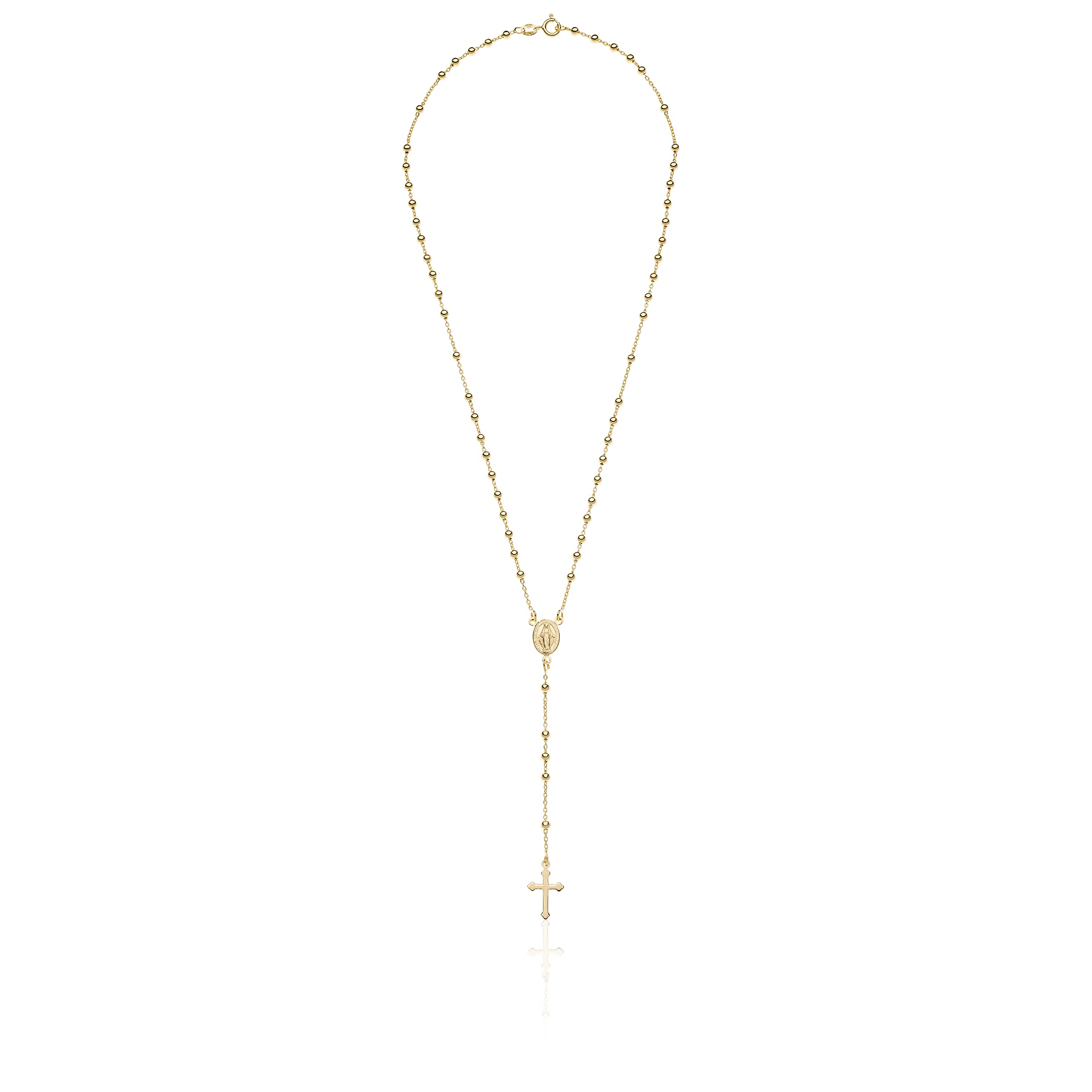 AKA Gioielli® - Rosenkranz Halskette 925 Silber 18 Karat Vergoldet mit Jungfrau Maria und Kreuz anhänger für Damen und Herren