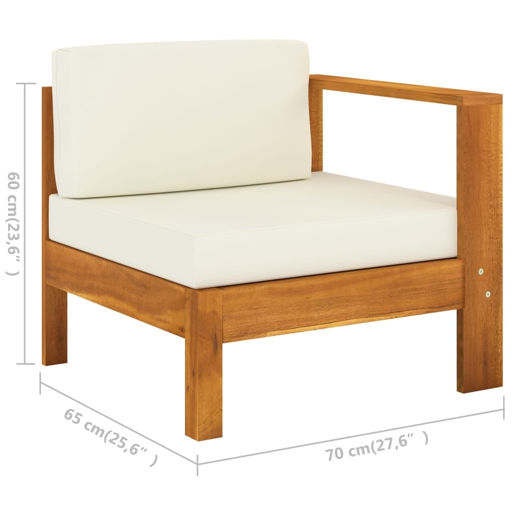 10-częściowy zestaw wypoczynkowy ogrodowy, lite drewno akacjowe, kremowo-białe poduszki, stół 100 x 60 cm, wytrzymała sofa outdoorowa na taras, balkon, werandę