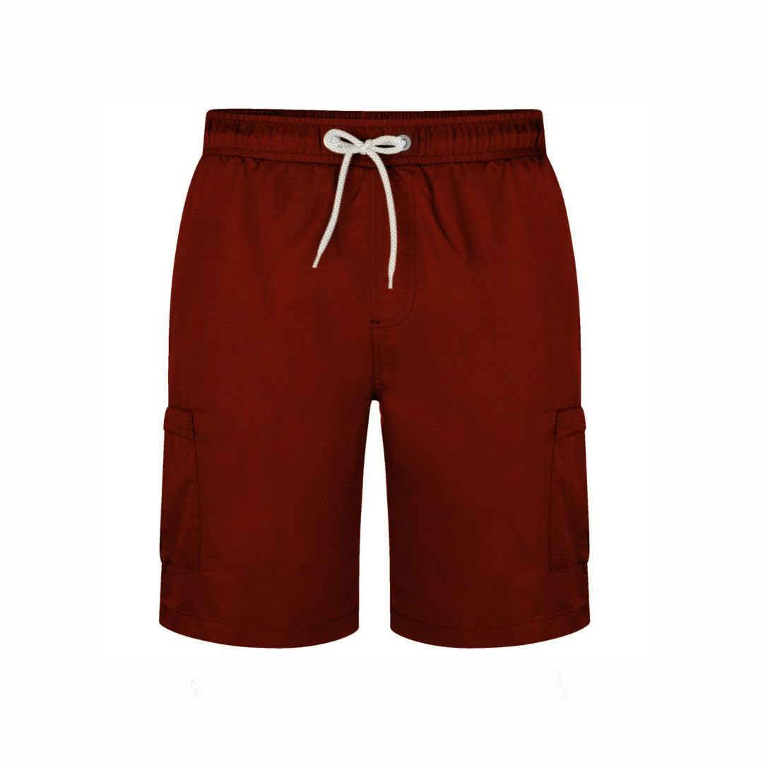 Kam Mens Big Size Plain Cargo Swim Shorts (334) in Burgundy in 3XL