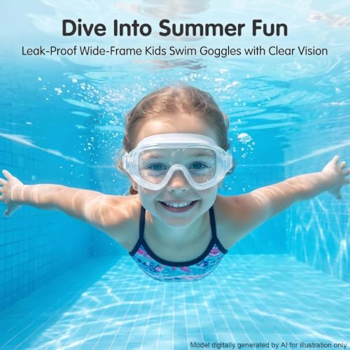 Image of Swim Goggles for Kids 6-12, Wide View Anti-Fog UV Protection No Leaking,Boys Girls Youth Swimming Goggles