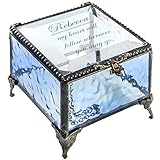 Personalized Blue Glass Box Decorative Vanity Display Case Storage Jewelry Organizer Keepsake Gift for Friend Daughter Sister Girl Women Vintage Decor J Devlin Box 837 EB246