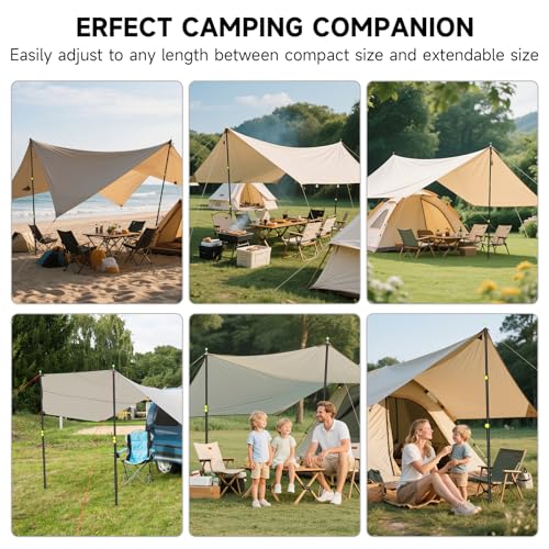 SANLIKE Tarp Poles Heavy Duty Telescoping 97\" Adjustable Aviation Aluminum Canopy Rods Lengthen Thicken with Protection Cap Portable Poles for Tent Fly Awning Camping Hiking Set of 2
