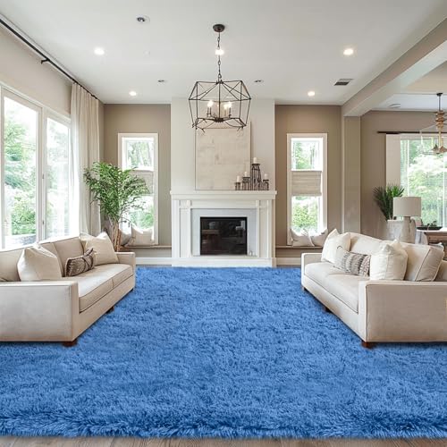 Area Rugs 9x12 Living Room, Blue Large Fluffy Rugs for Bedroom, Soft Carpet Shag Kids Room Rug, Non-Slip Fuzzy Rugs Indoor (Blue, 9ft x 12ft)