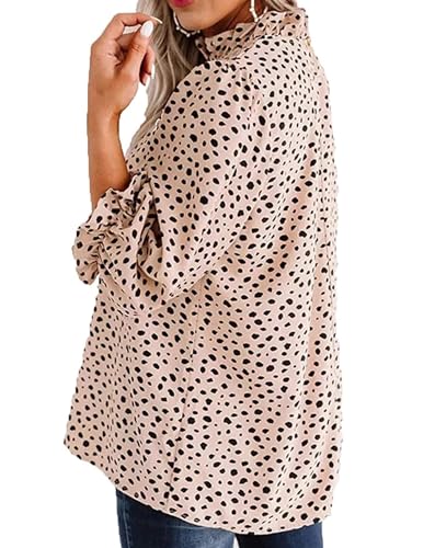 Avanova Women Leopard Print Ruffle V Neck Top 3/4 Long Sleeves Work Business Blouses Shirt3