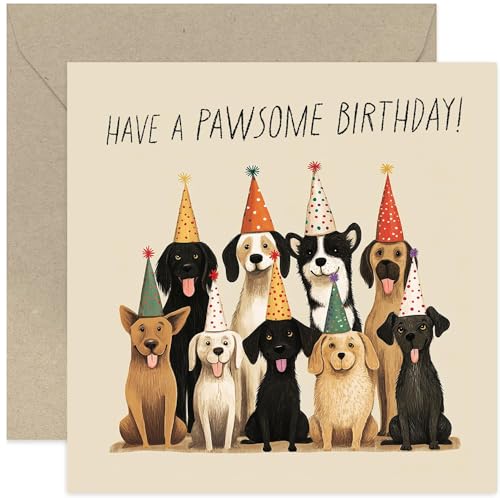 Old English Co. Dog Birthday Cards For Women Men - Have A Pawsome Birthday - B'day Design Mum Dad - B'day Gift Girlfriend Boyfriend - Wife Husband B'day celebration - Son Daughter | Blank Inside