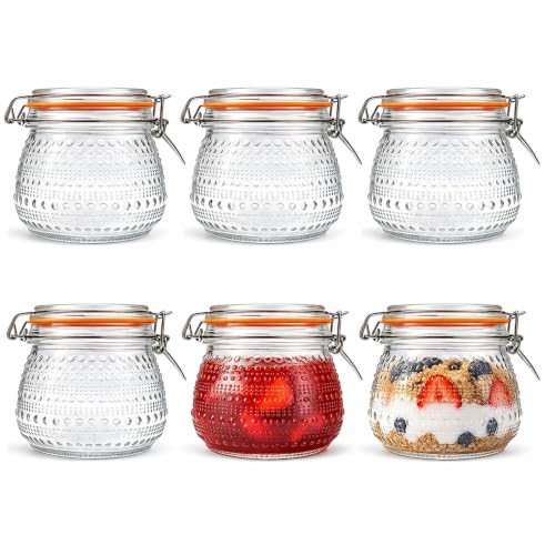 Image of WACOI 16 Oz Glass Storage Jars with Airtight Lids 6 Pack, Wide Mouth Canning Jars with Clip Top Lids for Kitchen Storage Pickling Salad Jams Coffee Beans