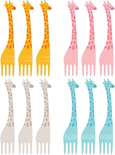 HomeSoGood 12 tenedores de fruta de jirafa, mini bocado de dibujos animados, pastel, postre, palillos de frutas, palillos de ensalada, cóctel,