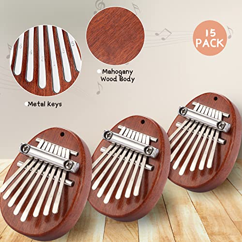 Zhengmy 15 Pcs 8 Key Mini Kalimba Portable Thumb Piano Tiny Wood Finger Piano Oval Shape Marimba Instrument Small Pocket Musical Gifts For Kids Adults Beginners, Ropes And Chains Are Included #TOP1