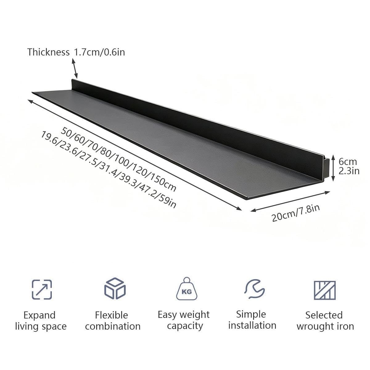Wandregal mit integrierter LED-Beleuchtung, schwebendes Regal, 1 Stück