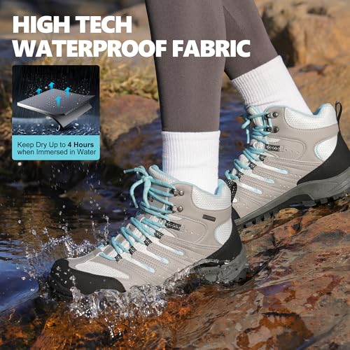 Image of R CORD Womens Hiking Boots Waterproof Slip-Resistant Cushioned Support Durable for Hiking, Travel, Rainy Days, Camping, and Outdoor Adventures