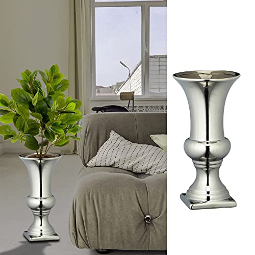 Bodenvase Silber glänzend │Amphore H25cm │ Metall-Look Steinzeug │ Blumenvase Dekovase (1 x Bodenvase H25cm)