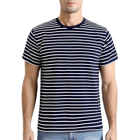 COSAVOROCK Men's Striped Casual T-Shirt Cover