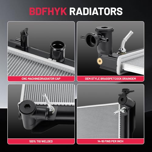 Image of BDFHYK 13106 Aluminum Radiator for Toyota Corolla 2009-2017, for Toyota Matrix 2009-2013, CU13106 DPI 13106, 1-Row 16mm Core, Direct Fit Replacement, OE TO3010323 164100T030 164100T040