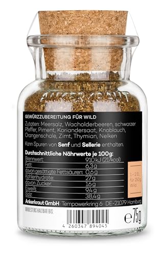 Ankerkraut Wildfleisch, BBQ-Rub, für den Ofen, Grill, Smoker und Dutch Oven, 75 g im Korkenglas