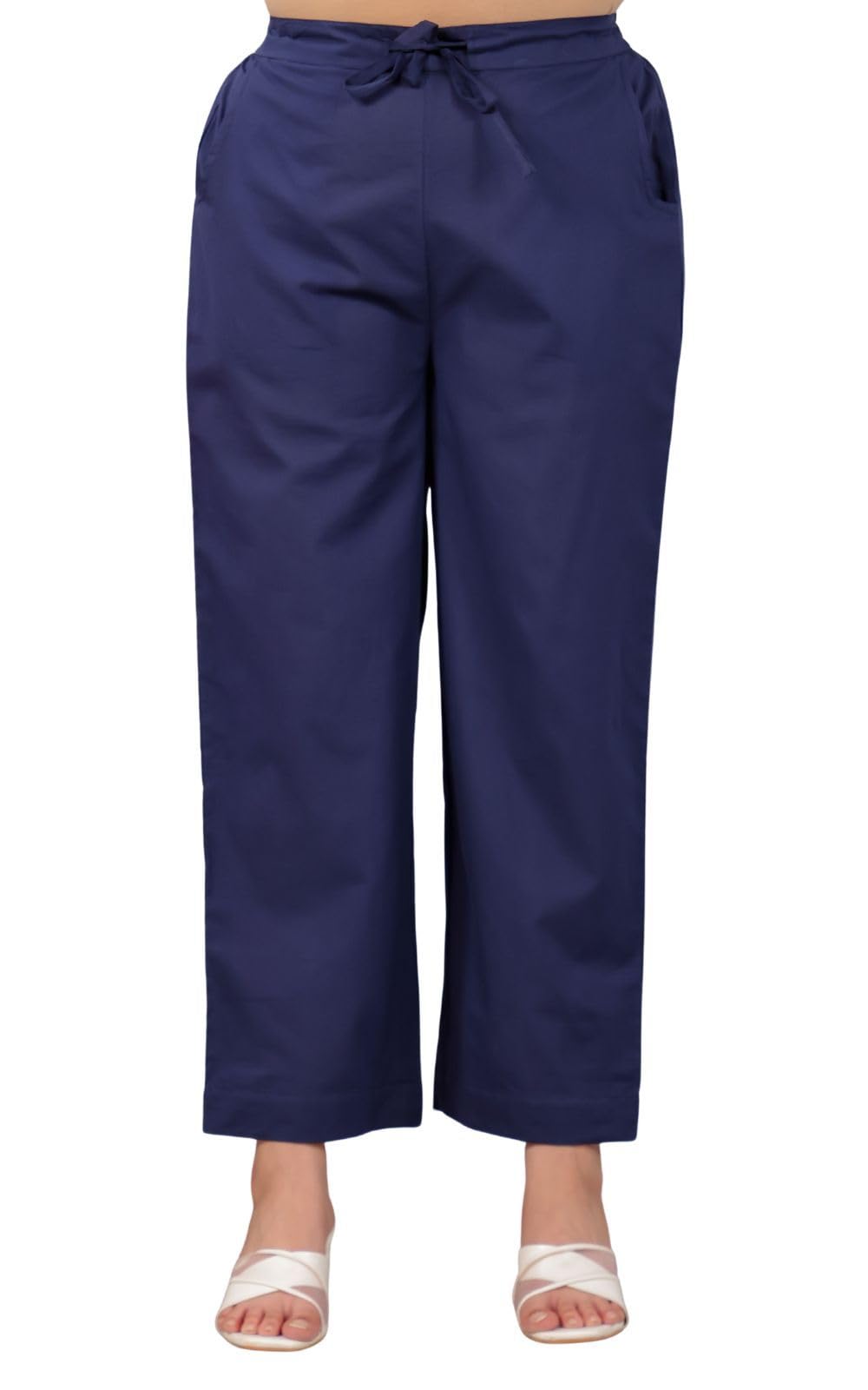 Soft Cotton Blue Solid Festival Wear Trousers for Women-image-47