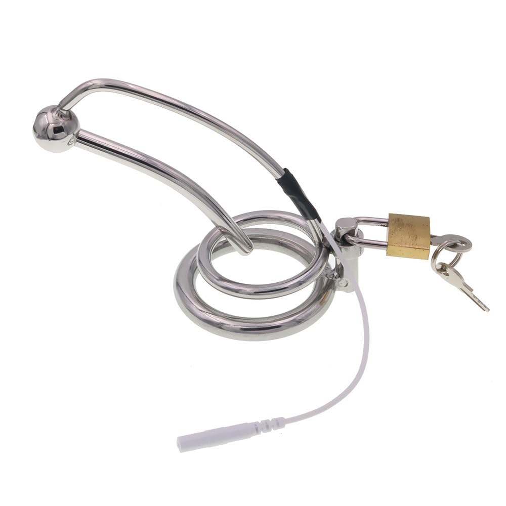 SM Elektro Shock Edelstahl Analplug Keuschheitskäfi Harnröhren Dilator Metall Elektrische Stimulation Buttplug Penisplug Sex Toys Mit Host Device E-Stim Set Sexspielzeug für Männer (Ring:40mm)