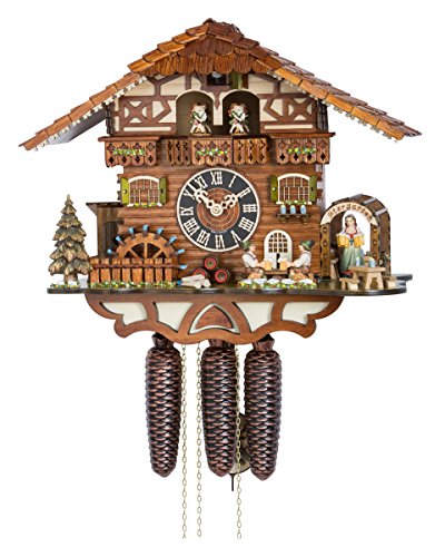 River City Clocks Eight Day Musical Cuckoo Clock with Moving Barmaid, Beer Drinkers, and Waterwheel