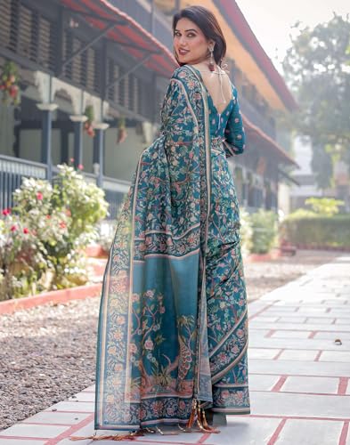 Image of SIRIL Women's Cotton Linen Printed Handloom Saree with Unstitched Blouse Piece