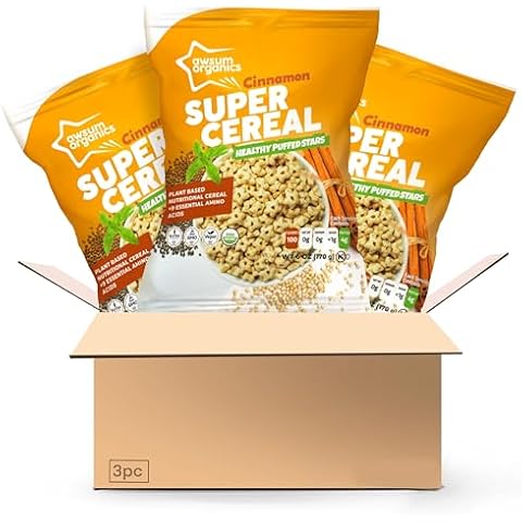 Awsum Snacks SUPERCEREAL with Cinnamon & Chia Seeds 6oz (Pack of 3) - Certified USDA Organic, Vegan, Gluten Free, Non GMO, Kosher Sugar Free Cereals - Diabetic Healthy Snack - Cereal Puffed. Cover