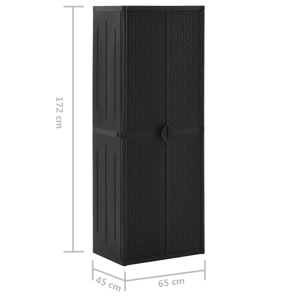 KOIECETA Gartenschrank Kunststoffschrank Haushaltsschrank Spindschrank Schrank Spind Terrassenschrank Balkonschrank Schwarz 65x45x172 cm PP Rattan