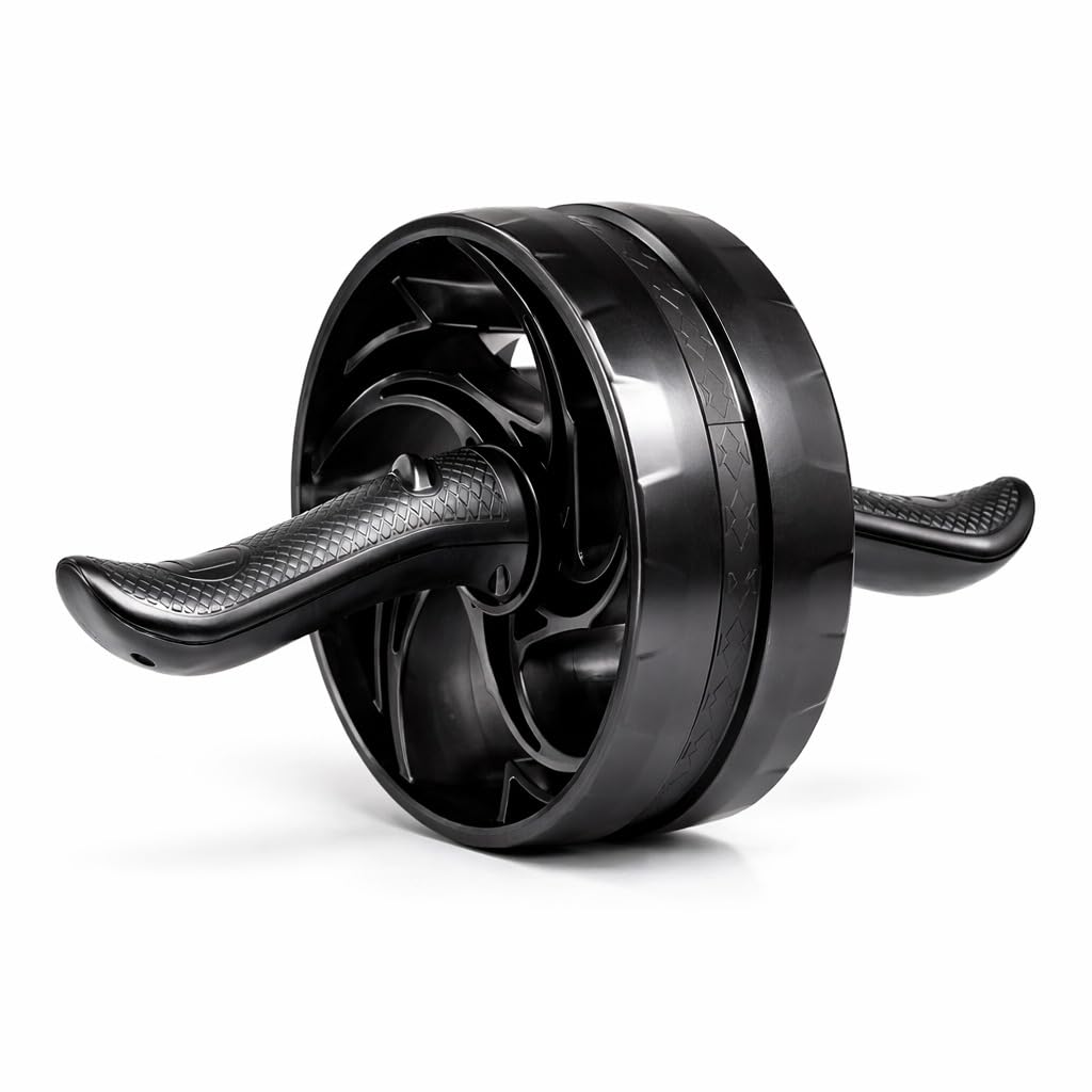 Amazon Basics Ab Roller with Non-Slip Handles | Wheel Exercise Equipment for Core Strengthening | Compact & Portable | for Men and Women | Black | 34 x 45.6 x 16.3 cm
