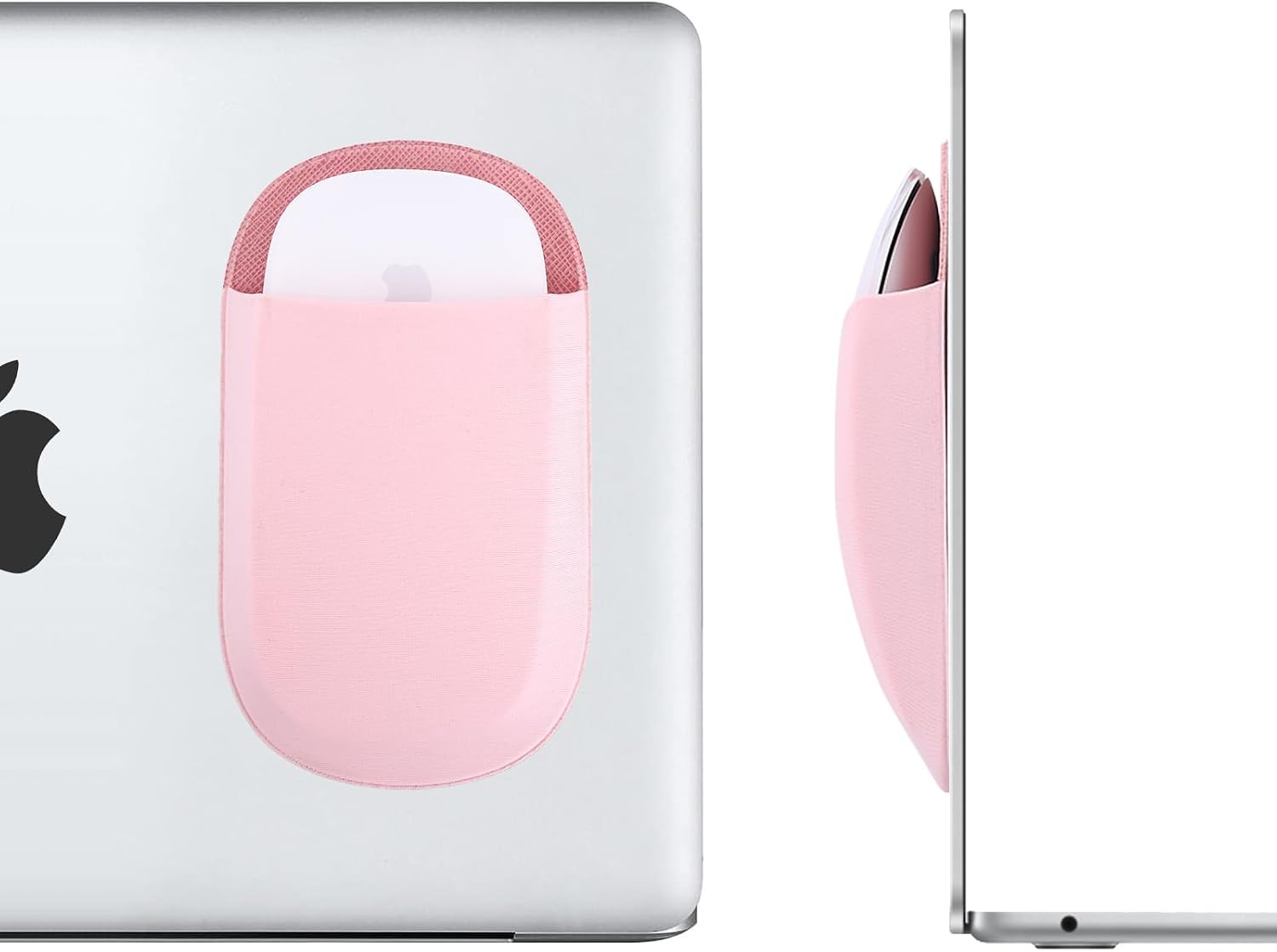 Stick-On Mouse Pouch Fit for Slim Laptop Mouse, Mouse Holder for Wireless Mouse, Reusable Adhesive No Glue Residue Mouse Storage Bag (Pink)
