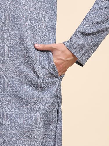 Image of SKAVIJ Men's Traditional Sequined Kurta with Pajama 2-Piece Set Grey X-Large