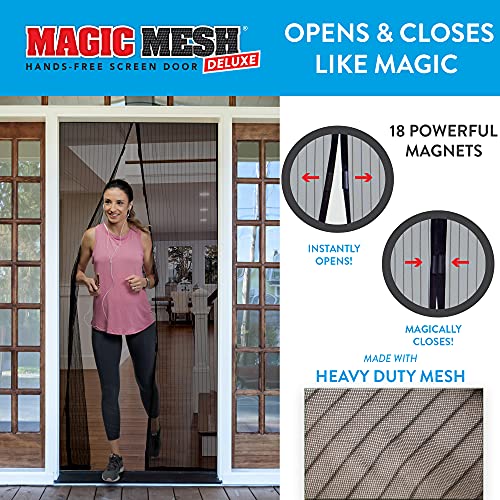 Magic Mesh Deluxe- Black- Hands Free Magnetic Screen Door, Mesh Curtain Keeps Bugs Out, Frame Hook & Loop, Hands Free, Pet & Kid Friendly- Fits Doors up to 83” x 39”
