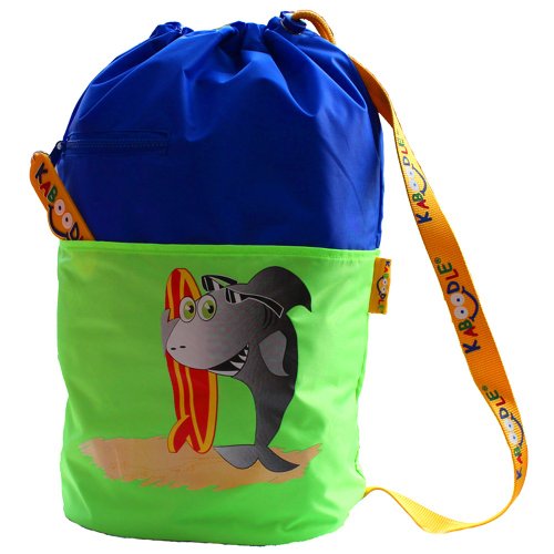 Kaboodle Childrens Waterproof Swim and Sports Bag - Royal Blue and Lime Shark, Shark Royal Blue and Lime