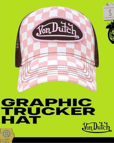Image of Von Dutch Monogram Trucker Cap - Retro Snapback Cap for Men and Women - Adjustable Snap Fit Panel, Mesh Rear, Curved Bill
